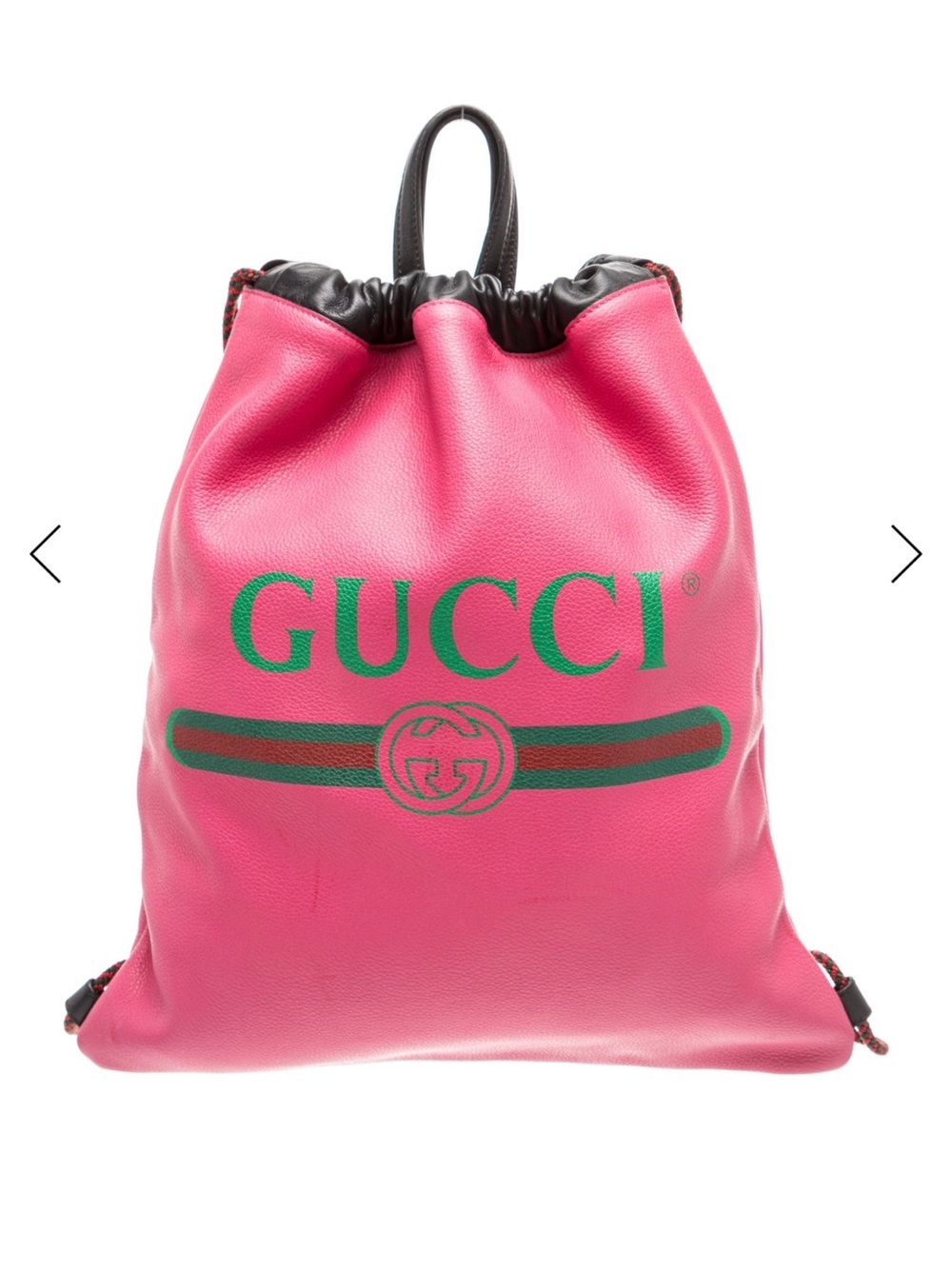 Gucci Hot Pink Leather Drawstring Backpack with Green Logo